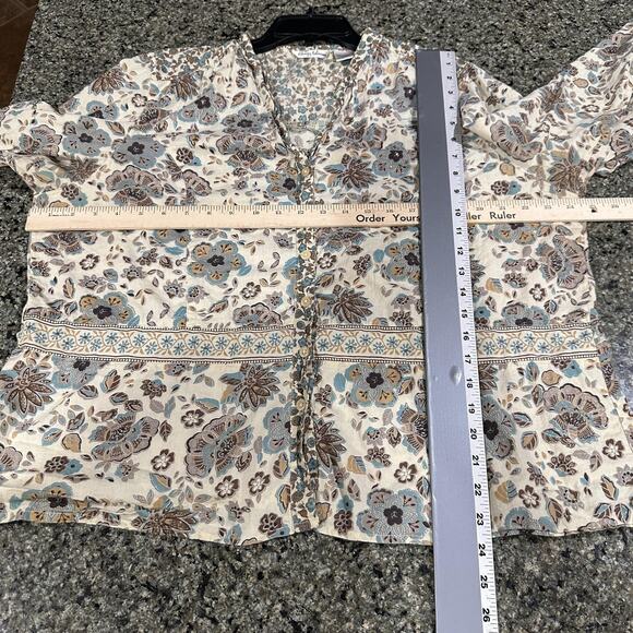 Quizz Woman Shirt Womens 20W Green Brown Floral Button Front Boho Blouse Top - Picture 5 of 7